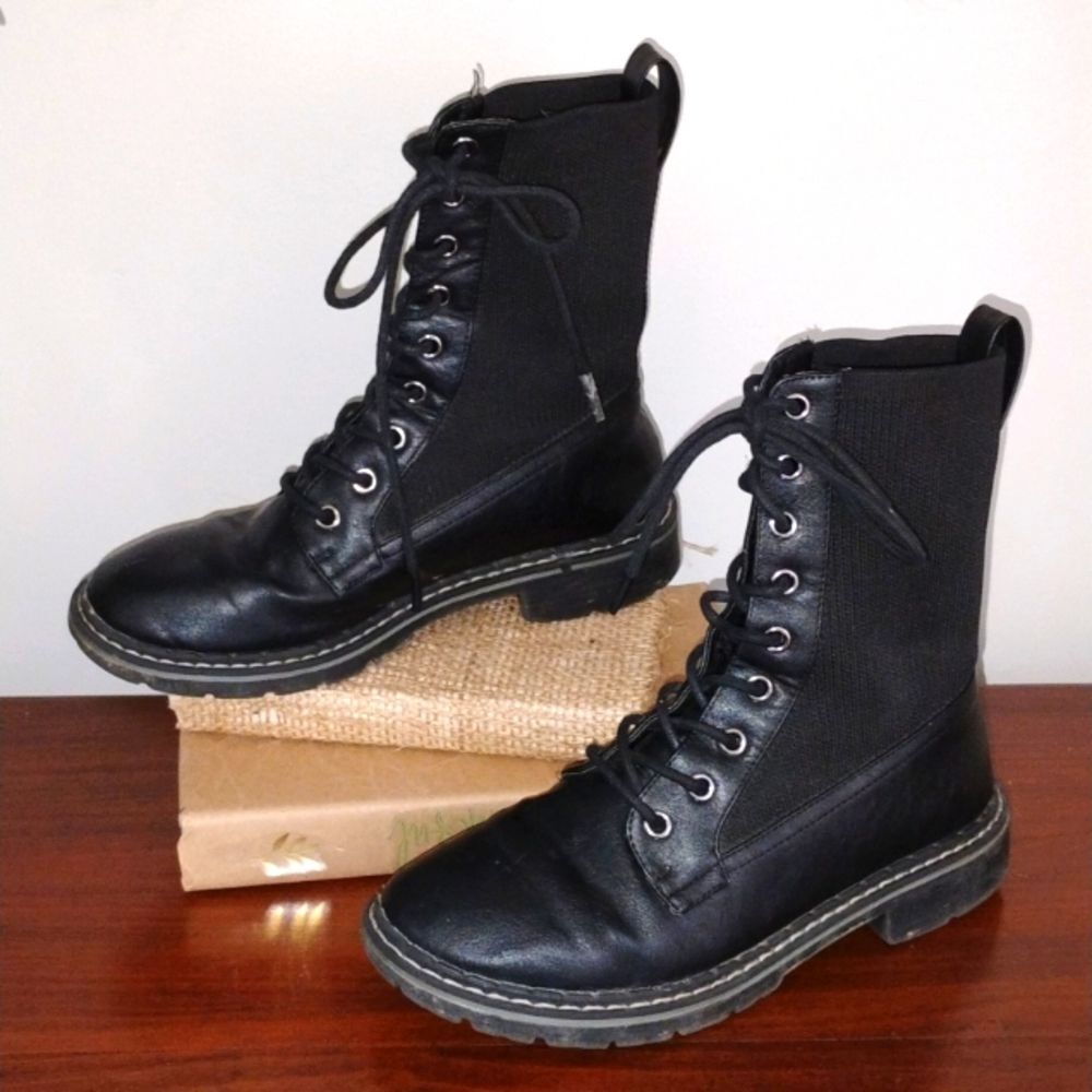 Black Combat Boots Moto Boots Lace Up Grunge Goth Size 6.5